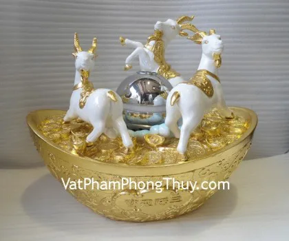 Dê 3 con trắng bồn tụ bảo - tam dương tụ bảo ( có đèn) H098G