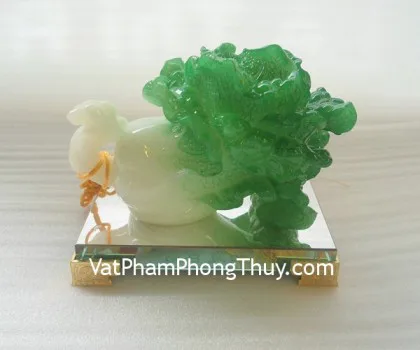 Bắp cải, đế thủy tinh vuông- Như ý phát tài E177