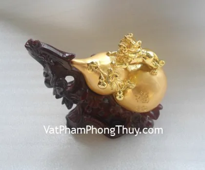 Hồ lô vàng kim, đế gỗ- Phước lộc FE232