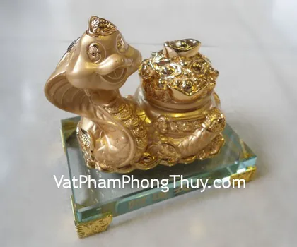 Rắn vàng kim, bồn tụ bảo, đế thủy tinh- Tài vận trường hồng E107
