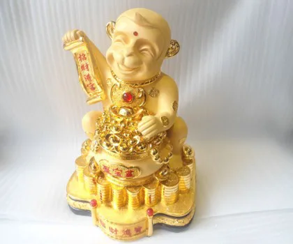 Khỉ tài lộc hũ tiền đỏ-chiêu tài tấn bảo FK015M