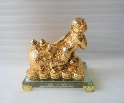 Khỉ may mắn kéo túi tiền đế thủy tinh - chiêu tài K078M