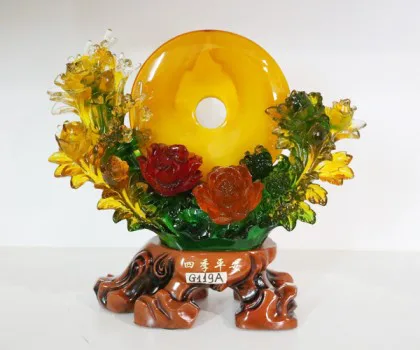 Mẫu đơn lưu ly ngũ sắc có đồng tiền bình an lớn - Tứ quý bình an G119A