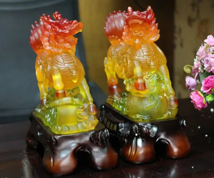 Kỳ lân lưu ly cam khủng trên tiền vàng như ý - Nạp phú kỳ lân/ Chiêu tài kỳ lân C081A