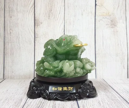 Thiềm thừ xanh ngọc trên bụi sen xanh ngọc đế gỗ xoay - Hoà Hài Sanh Tài LN101