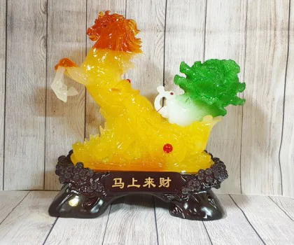 Thần ngựa vàng lưu ly kéo xe vàng cải xanh như ý lớn - Mã Thượng Lai Tài LN121