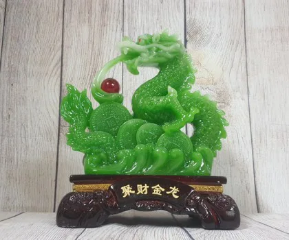 Thần rồng xanh ngọc nhả hồng ngọc ôm xâu tài lộc cưỡi mây xanh - Tường Long Chiêu Tài LN152