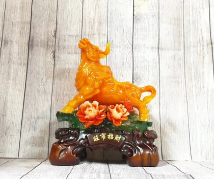 Đại đế trâu cam ngọc trên núi ngọc xanh mẫu đơn cam đế gỗ lớn - Vượng Thị Chiêu Tài LN174