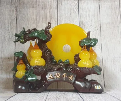 Cây hồ lô năm quả vàng ngọc có trăng cam vàng lưu ly lớn - Ngũ Phước Bình An LN199